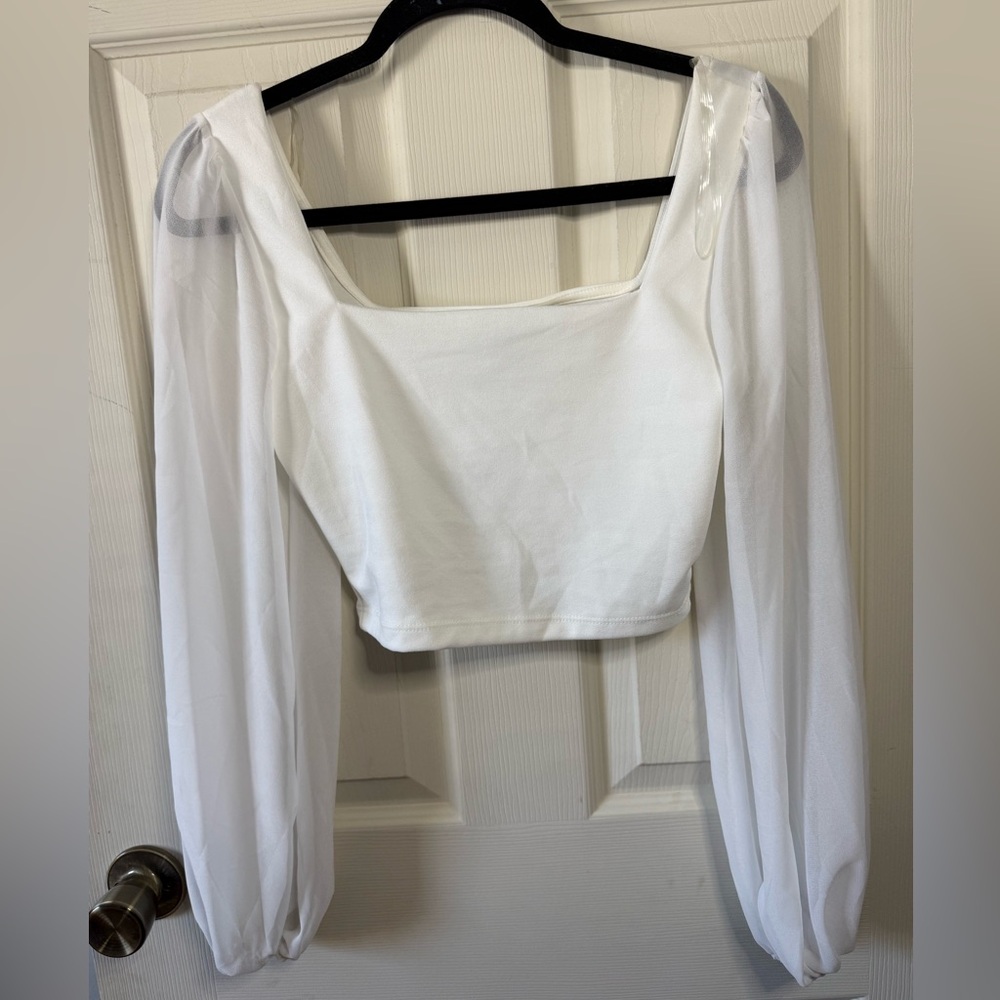 Windsor White Sheer Sleeve Crop Top - NEW - Small
